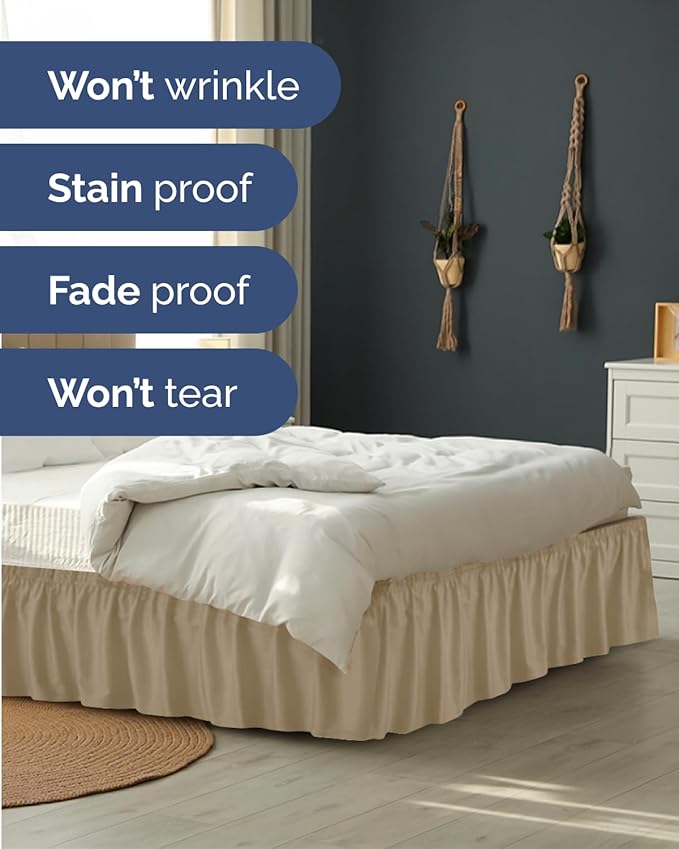 Beige Full Size Bed Skirt 15 Inch Drop Wrap Around Dust Ruffle