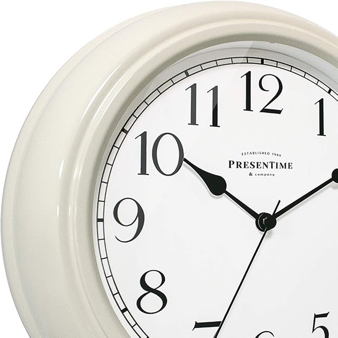 Presentime Chic Home Collection 10" Molly Clock | Silent No Ticking, Cream White. Modern Decorative Wall Clock for Kitchen, Kid's Room, Bathroom, Bedroom, and Office