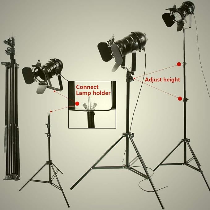 Vintage Industrial Black Retro Tripod Adjustable Floor lamp Parking Light, 5 Meter Cable with Foot Switch Parking Light Tripod gooseneck for Living Room Bedroom Office bar Lighting (Pack of 2)