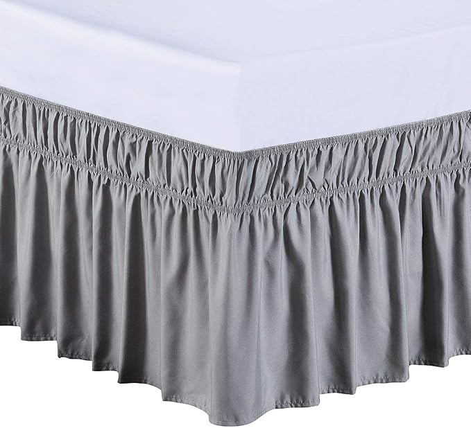 MEILA Wrap Around Bed Skirt Three Fabric Sides Elastic Dust Ruffled 14 Inch Tailored Drop,Easy to Install Fade Resistant-Grey, Queen/King | Three-Side Adjustable Elastic Dust Ruffle, Ruffled Polyester Fabric, Easy to Install, Fade Resistant & Machine W...