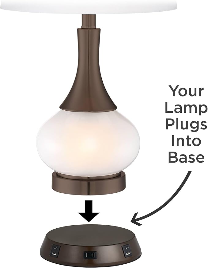 Rocco 30" Large Table Lamp White Ceramic USB Workstation Base Oak Wood