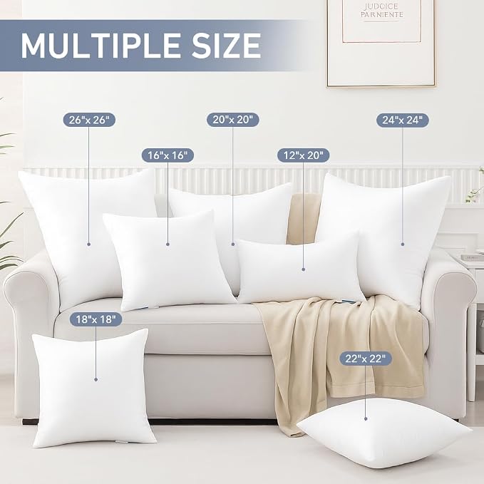 Leeden 28x28 Euro Pillow Inserts Set of 2, Fluffy Square Pillow Inserts | Soft Fluffy Decorative Square Throw Pillows for Couch, Sofa, Bed, and Home Decor White Pillows