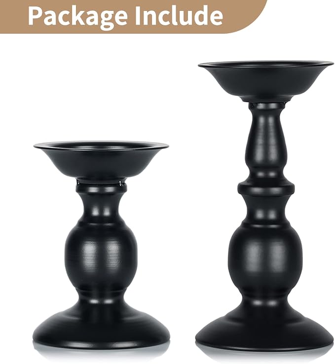 NUPTIO Black Candle Holder for Pillars: Rustic Metal Candle Stands Set