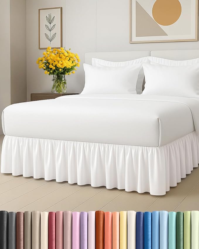 Bedskirt King Ruffle - Ruffled Bed Skirt - 12 Inch Drop - Antique White | Bedskirt with Platform, Ultra-Soft Premium Hotel Quality, Wrinkle Free, Fade & Shrink Resistant, for Women, Men, Kids & Teens