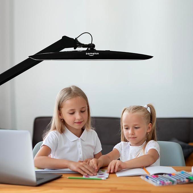 20-Inch LED Desk Lamp with Clamp, 24W 2200LM, Protected Arm, Black