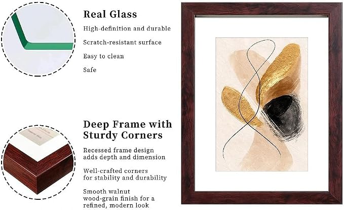 VIOLABBEY 4x6 Picture Frame Deep Brown Set of 2 with Real Glass Front