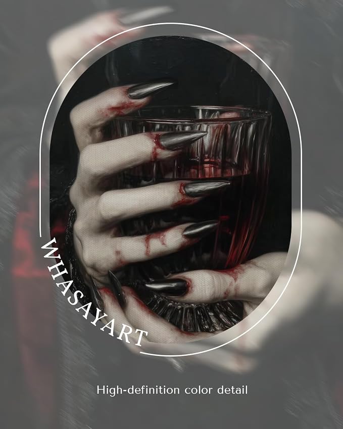 WHASAYART Vintage Gold Framed Vampire Hands Canvas Wall Art | Dark Academia Red Wine Glass Poster, Victorian Gothic Wall Decor for Halloween & Bathroom, 13x16" Waterproof Canvas Painting