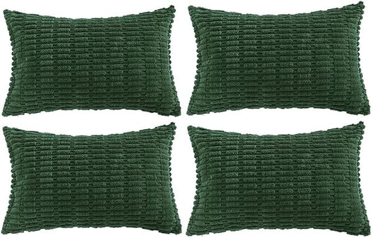 Fancy Homi 4 Packs Decorative Throw Pillow Covers for Living Room Couch Bed, Modern Farmhouse Boho Home Décor Accent Cushion Case, 20" x 12", Dark Green