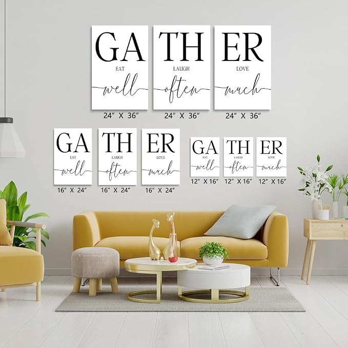 GUBIYU Rustic Farmhouse Wall Art Set of 3 - Gather Dining Room Decor, Kitchen Wall Decor for Home Sweet Home