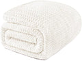 Exclusivo Mezcla Soft Fleece Blanket Queen Size for Bed, Sofa, Ivory | 90"x90" Breathable Lightweight Flannel Blanket for Summer, Plush Cozy Jacquard Wave for Home Decor