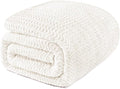 Exclusivo Mezcla Soft Fleece Blanket King Size for Bed, Sofa, Ivory | 90"x104" Breathable Lightweight Flannel Blanket for Summer, Plush Cozy Jacquard Wave for Home Decor