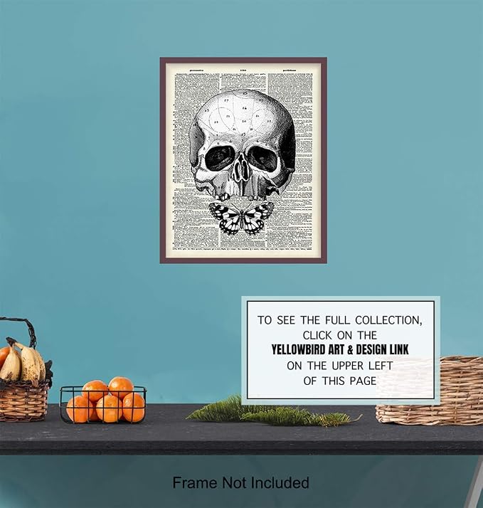 Gothic Skull Wall Art - Skull Wall Decor - Goth Art Room Decor - Goth Butterfly - Living Room Picture - Home Print - Artwork Decorations - Pagan Gifts - Wicca Artwork