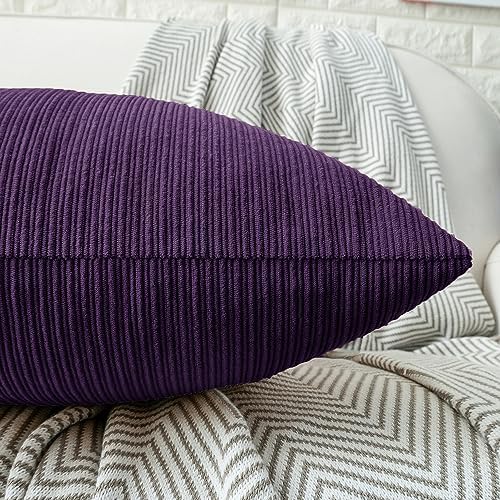 HWY 50 Purple Chenille Throw Pillow Covers 20x20 Inch Buttons Pack of 2