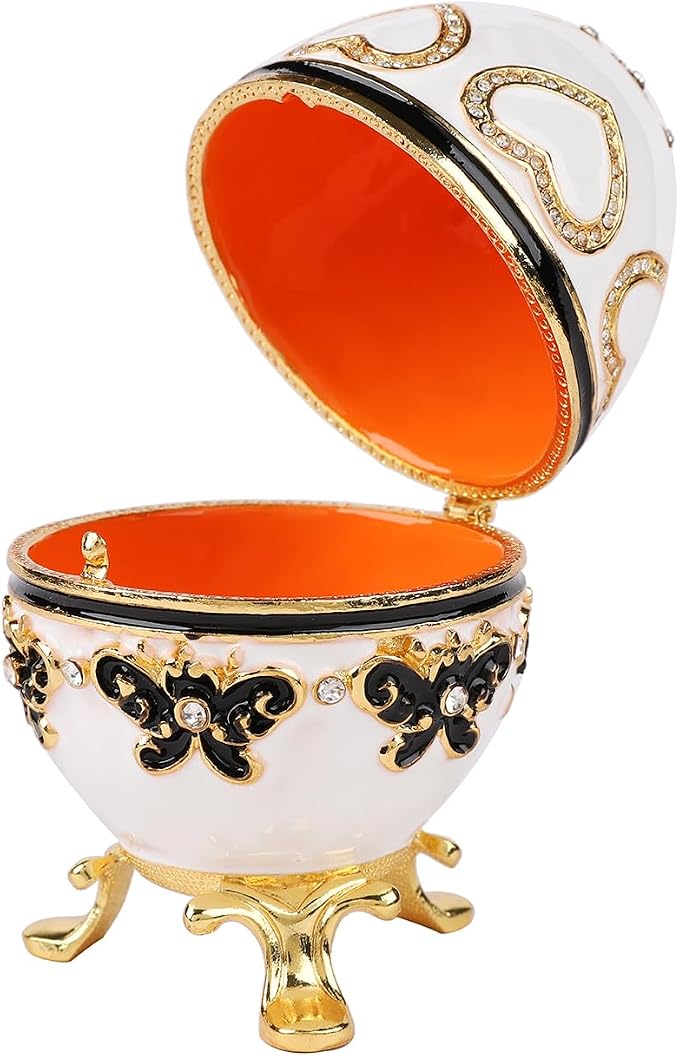 QIFU Hand Painted Easter Egg Style Enamel Trinket Box Hinged, Unique Gift for Family