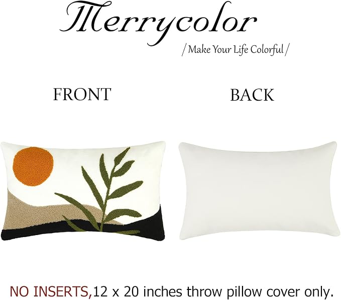Merrycolor Boho Lumbar Throw Pillow Covers 12x20 Tufted Abstract Mid Century Modern Pillowcases Bohemian Aesthetic Decorative Pillows for Couch Bed Sofa Living Room (1PC,Green and Black)