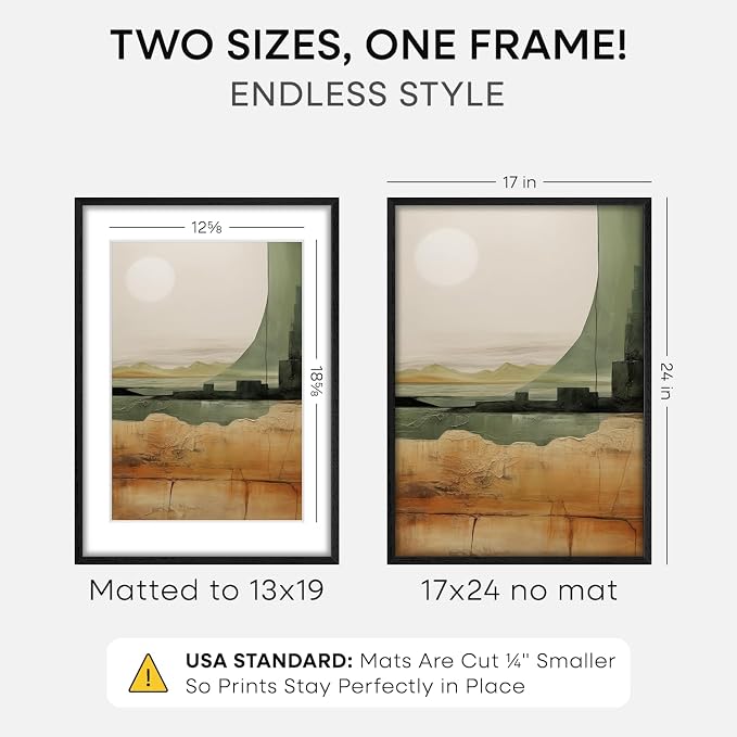 Homeforia 17x24 Black Oak Picture Frame, High-End Wood, 13x19 Mat, Glass