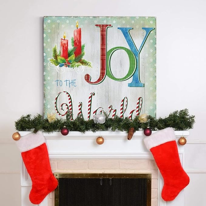 Renditions Gallery Christmas Celebration Wall Art Joy to the World Xmas Candle Canvas Hanging Artwork Prints for Bedroom Office Home Kitchen Decorations - 40"X40" LT05