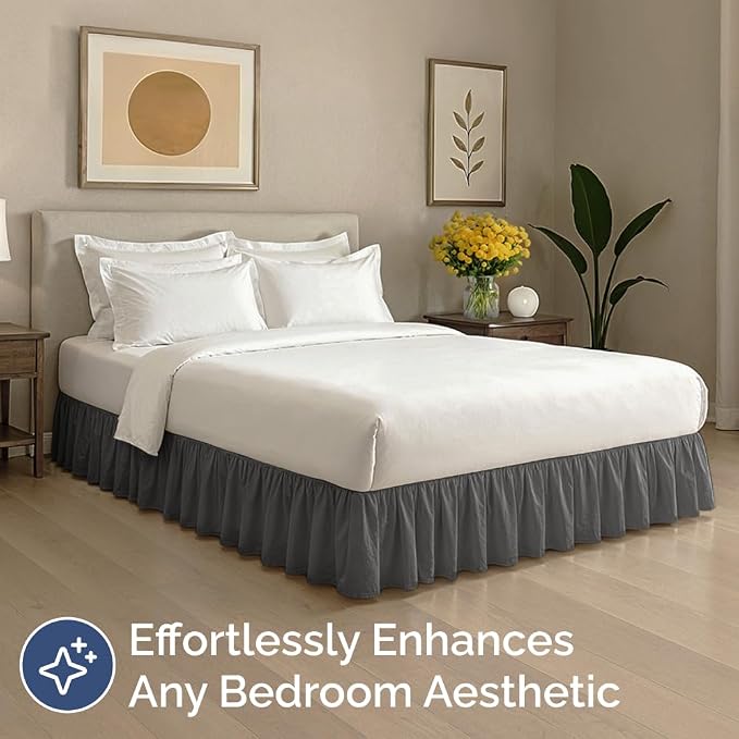Bedskirt Twin Size Ruffle - Ruffled Bed Skirt - 12 Inch Drop - Charcoal | Bedskirt with Platform, Ultra-Soft Premium Hotel Quality, Wrinkle Free, Fade & Shrink Resistant, for Women, Men, Kids & Teens