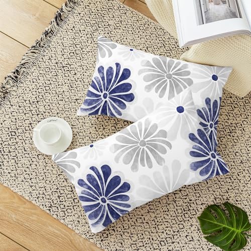 CaliTime Decorative Couch Throw Pillow Covers, 20 X 12 Inches, Navy Blue