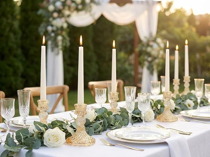 Gold Candle Holder Set of 12, Glass Taper Candle Holders Bulk | Gold Candlestick Holders, Candle Stick Holder for Table Centerpieces, Wedding, Christmas & Home Decor