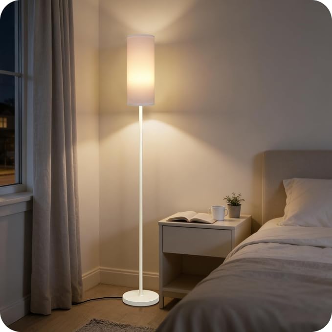 White Dimmable Floor Lamps for Living Room with Remote and Foot Switch, 64.4” Modern Standing Tall Lamp, Corner Lamp for Bedroom, Office, Bulb Included, 3000K-6500K, FCC Listed WCW06LD05W1
