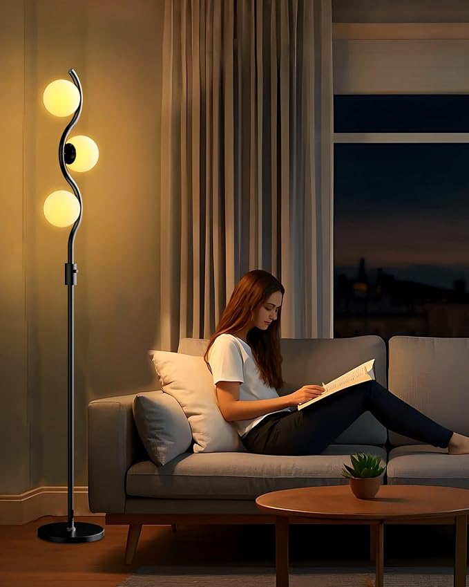 3 Globe Floor Lamp Dimmable Black Floor Lamps with 3 Soft Warm White 3000K Bulbs, Mid Century Modern Standing Tall Lamp with 5Lbs Heavy Basefor Living Room Bedroom Home Decor Sofa Beside