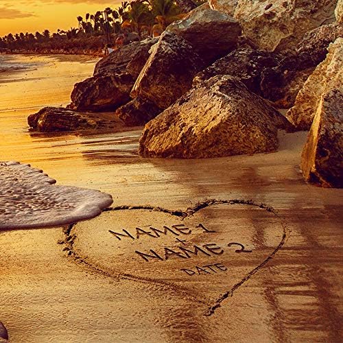 Sunset Beach Love in Heart Framed Arts Artwork with Couple's Names and Date on,Perfect Love Gift for Anniversary,Wedding.With Different Frame Styles Framed Size:33 5/8 x 23 5/8 inches