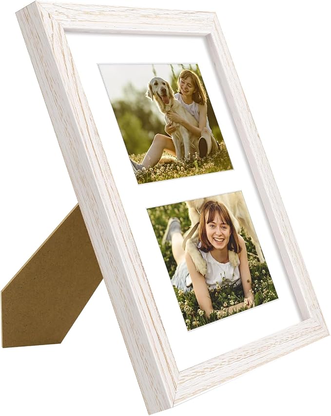 Golden State Art Collage Frame 8x10 for 2 4x6 Photos Wood Distressed White