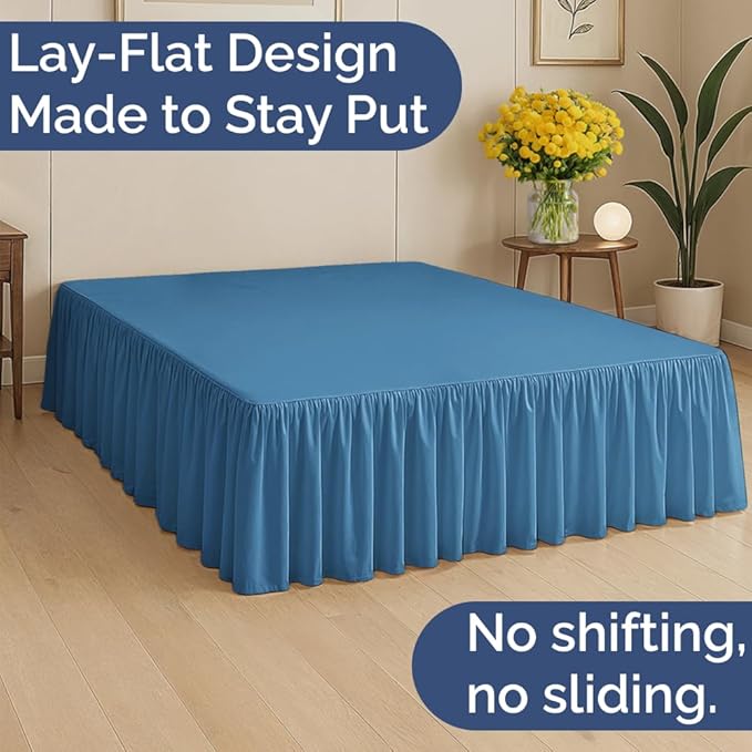 Bedskirt Full Size Ruffle - Ruffled Bed Skirt - 12 Inch Drop - Denim Blue | Bedskirt with Platform, Ultra-Soft Premium Hotel Quality, Wrinkle Free, Fade & Shrink Resistant, for Women, Men, Kids & Teens