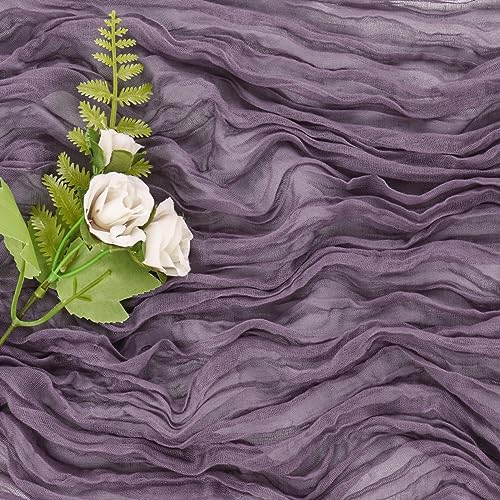 6 Pieces Grape 10FT Cheesecloth Table Runner Boho Gauze Fabric Table Runner Rustic Sheer Runner for Wedding Birthday Baby Shower Party Boho Table Decoration（Grape）