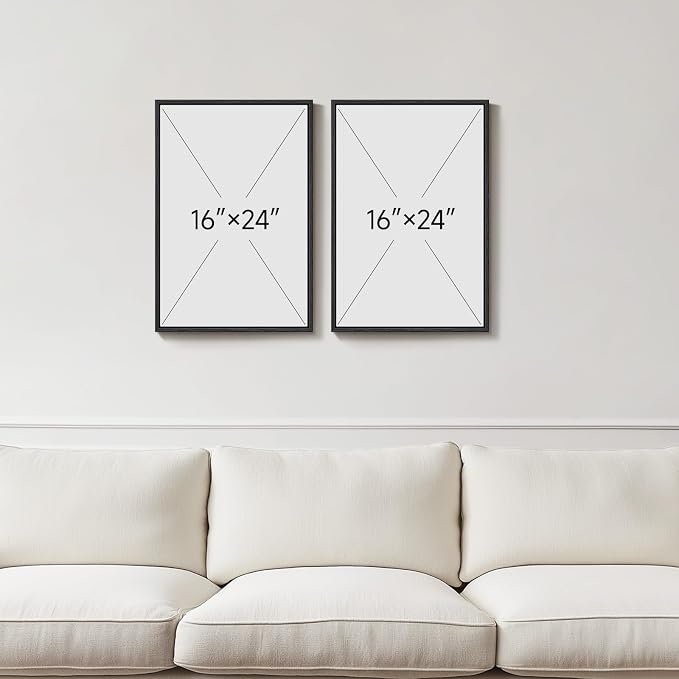Framed Neutral Abstract Floral Wall Art for Bedroom, Set of 2 Black and Beige Minimalist Canvas Prints Paintings Artwork for Walls, Modern Elegant Pictures for Living Room Dining Room Wall Decor 16x24 In