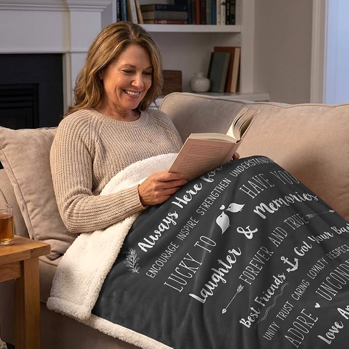 PAVILIA Best Friend Blanket - Friendship Gifts for Women, Soul Sister & Long Distance Bestie Gift, Soft Cozy Sherpa Throw with Sentimental Quotes, BFF Birthday Gift Idea, Gray