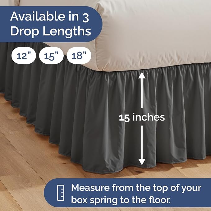 Bedskirt King Size Ruffle - Ruffled Bed Skirt - 12 Inch Drop - Charcoal | Bedskirt with Platform, Ultra-Soft Premium Hotel Quality, Wrinkle Free, Fade & Shrink Resistant, for Women, Men, Kids & Teens