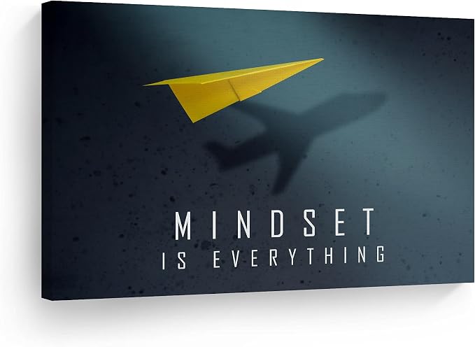 Smile Art Design Mindset is Everything Paper Plane Motivational Wall Art Canvas Print Inspirational Wall Art Entrepreneur Quote Office Living Room Decor Gift Ready to Hang 8x12