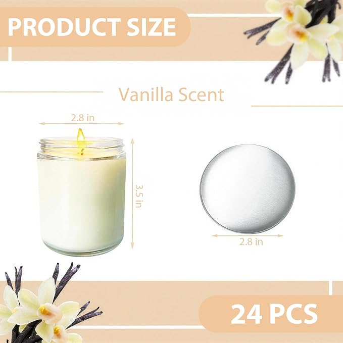 24 Pcs 6 Oz Vanilla Scented Soy Candles Set,Mason jar Bulk Candles for Gifts,Aromatherapy Candle,Great Stress Relieving Scented Candle for Girls as a Gift for Birthdays, Weddings and More!