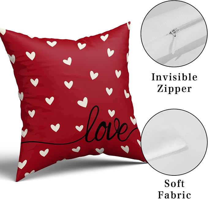 Giwawa Valentines Day Pillow Covers Set of 2 Red White Love Hearts Throw Pillowcases Romantic Double Sided Decorative Cushion Covers 16x16inch for Sofa Couch Bedding Wedding
