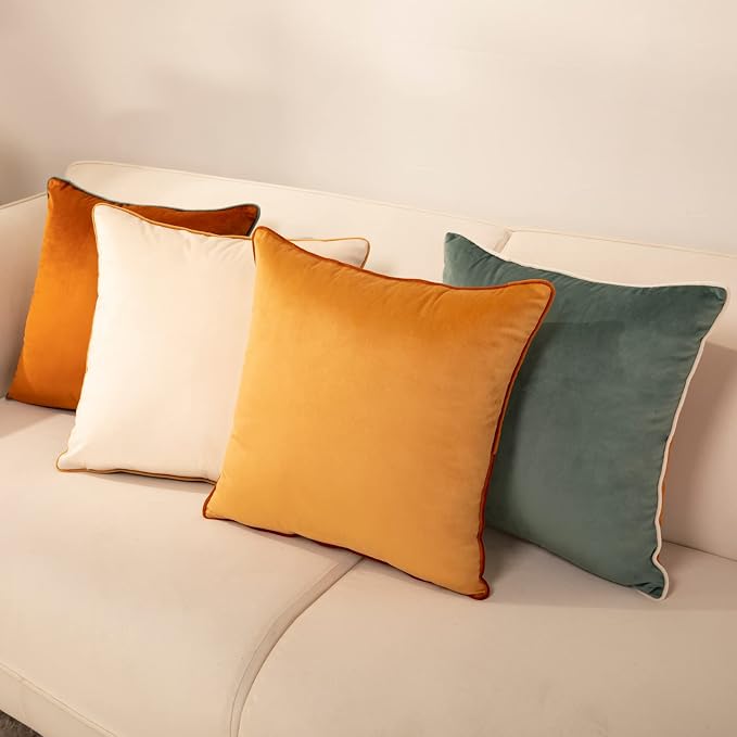 Throw Pillow Covers 18x18 Inch Set of 4 Soft Velvet Decorative Throw Pillow Covers Square Cushion Case Solid Cushion Covers Modern Double-Colored pillowcases for Home Couch Decoration Orange/Teal