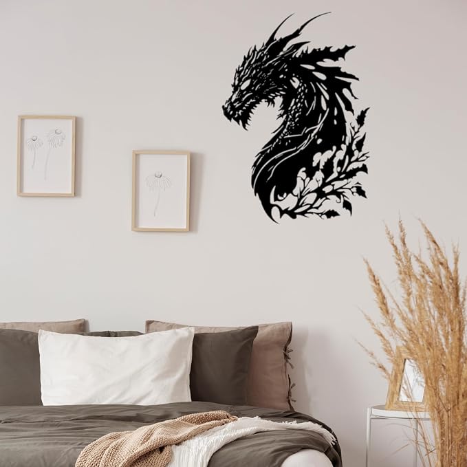 Dragon Metal Wall Decor Medieval Fantasy Art for Bedroom Living Room Office Man Cave, Room Decorations for Men Ideal Gifts for Dragon Lovers