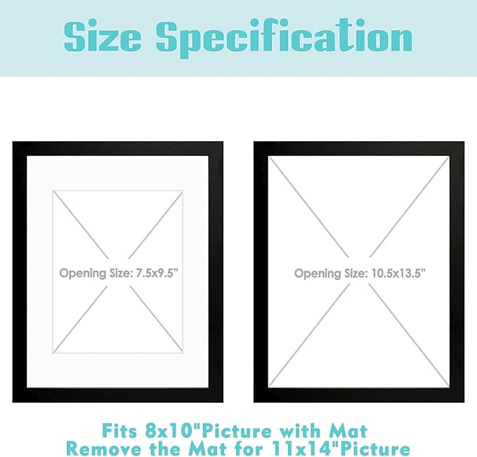 Frametory 6 Pack 11x14 Black Picture Frame with Real Glass Mat for 8x10