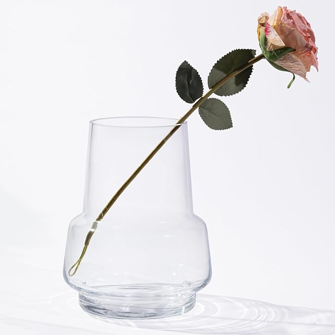 Relexome Clear Glass Flower Vase for Centerpieces Bouquet Flowers Modern Wide Mouth Glass Vase Decorative Bud Vases for Home Decor, Living Room, Kitchen, Dining Table, Entryway 7.3 Inch