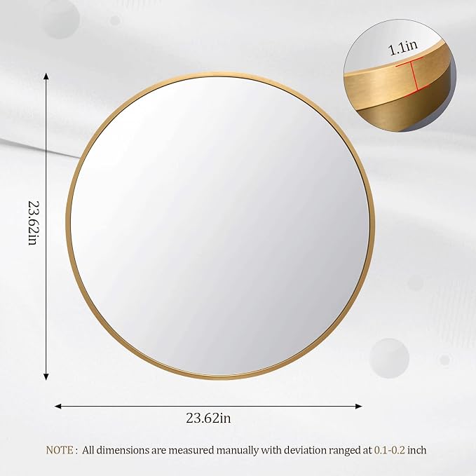 HARRITPURE Round Mirror 23.6" Gold Wall Mounted Circle Mirror with Aluminum Alloy Frame Modern Design for Bathroom, Living Room, Vanity, Bedroom, Entryway