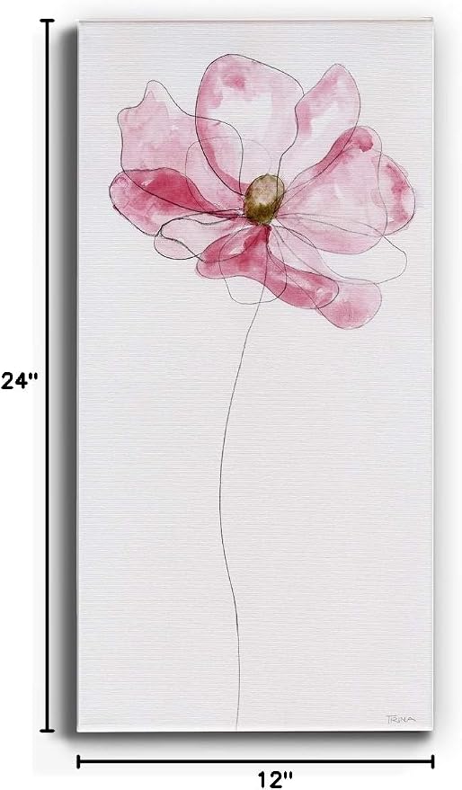 Renditions Gallery Canvas Floral Wall Art Modern Decorations Paintings Pink Flower Sketch Romantic Canvas Romantic Botanical Wall Hanging for Bedroom Office Kitchen - 12"x24" LT43