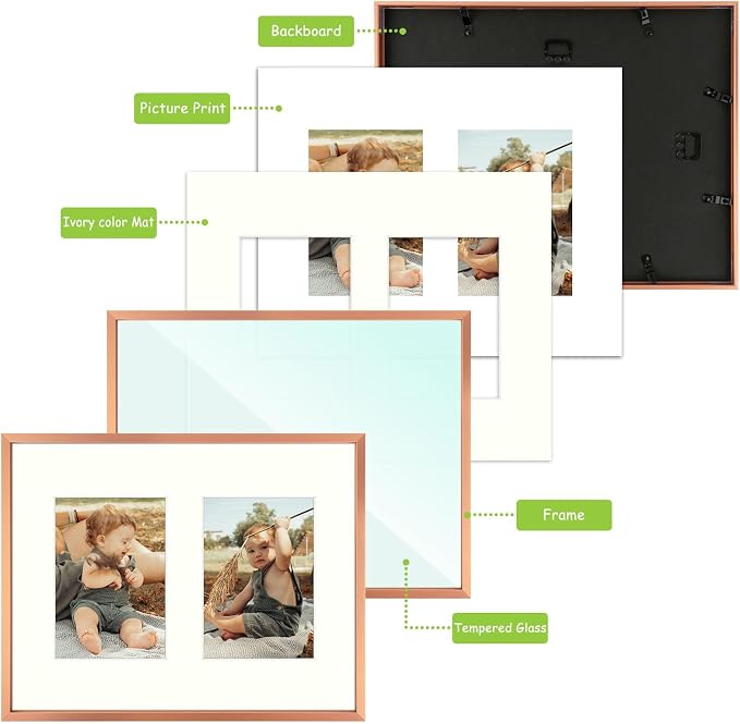 Golden State Art 11x14 Collage Frame for 2 5x7 Photos Rose Gold 1 Pack