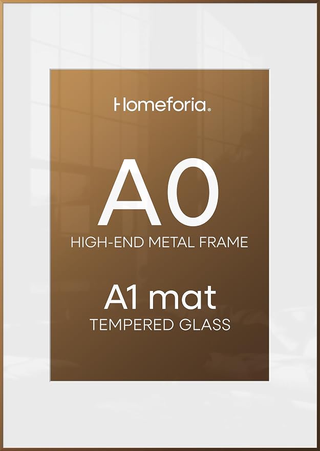 Homeforia A0 Bronze Poster Frame, High-End Metal, A1 Mat, Glass