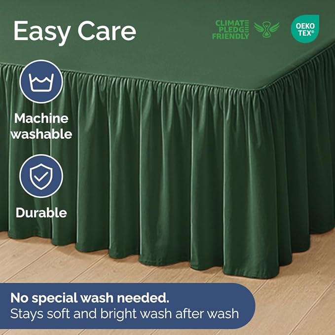 Bedskirt Twin Ruffle - Ruffled Bed Skirt - 12 Inch Drop - Emerald Green | Bedskirt with Platform, Ultra-Soft Premium Hotel Quality, Wrinkle Free, Fade & Shrink Resistant, for Women, Men, Kids & Teens