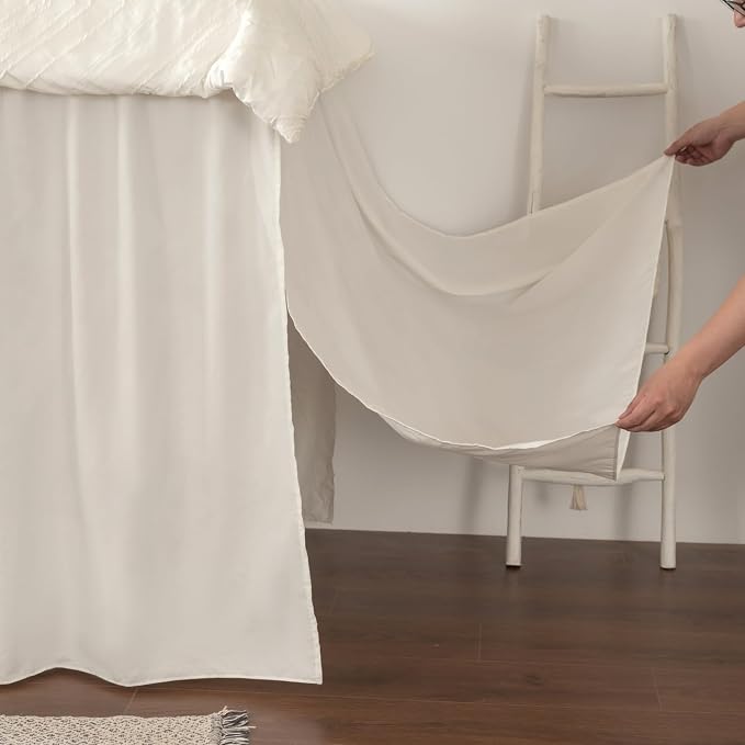 Dorm Bed Skirt Twin XL 46 Inch Drop Length | Ivory, Ruffled Pattern College Dorm Room Bed Skirts - Split Corner, Easy Care, Microfiber Bed Skirt with Platform