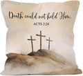 Christian Easter Cross Throw Pillow Covers Gifts 18x18, Religious Bible Verse Decor Pillow Cases for Bedroom Living Room, Death Counld Not Hold Him Decorative Pillowcases for Couch Bed Sofa