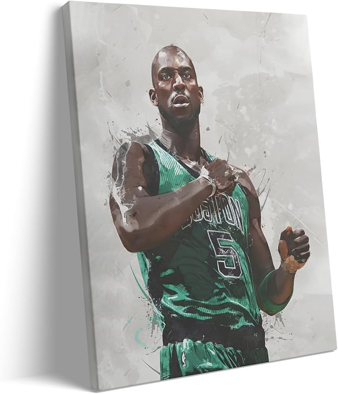 Kevin Garnett Basketball Canvas Wall Art, Sports Player Poster, 24x30 Inch | Abstract splash ink athletic artwork, motivational sports wall decor for teen boys room, bedroom, living room, gym or office