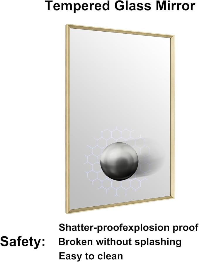 Bathroom Wall Mirror, 40" x 30" Brushed Gold Vanity Mirror for Over Sink | Rectanglar Sleek Beveled Framed Mirror for Over Sink, Tempered Glass, Anti-Rust, Hangs Horizontally or Vertically