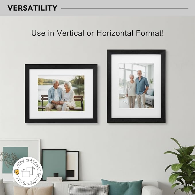 12x16 Picture Frame-Black,8x12 Mat,Tempered Glass,Engineered Wood